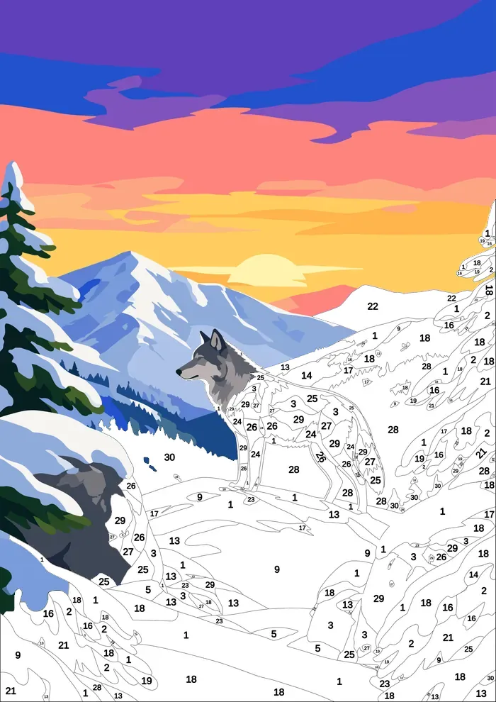 Animal World — half painted, showing the numbered scheme
