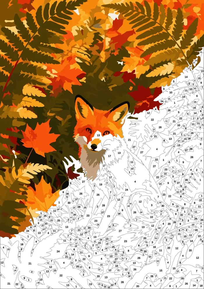 Fox in the Ferns — half painted, showing the numbered scheme