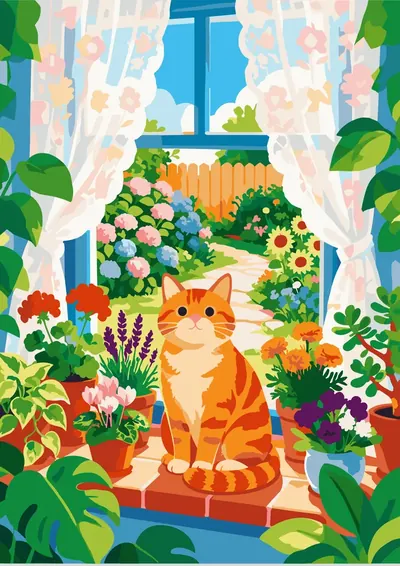 Ginger Cat at Window — finished picture