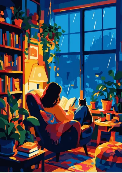 Reading in the Rain — finished picture