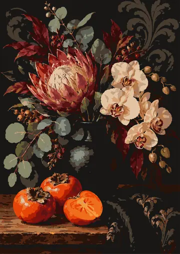 Protea and Persimmons — finished page